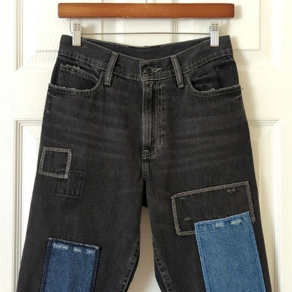 BDG Urban Outfitters Patchwork High Waisted Cropped Tapered Leg Jeans Black 27 - Picture 2 of 13